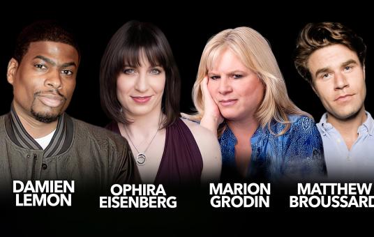 Matthew Broussard, Marion Grodin, Ophira Eisenberg, Damien Lemon
